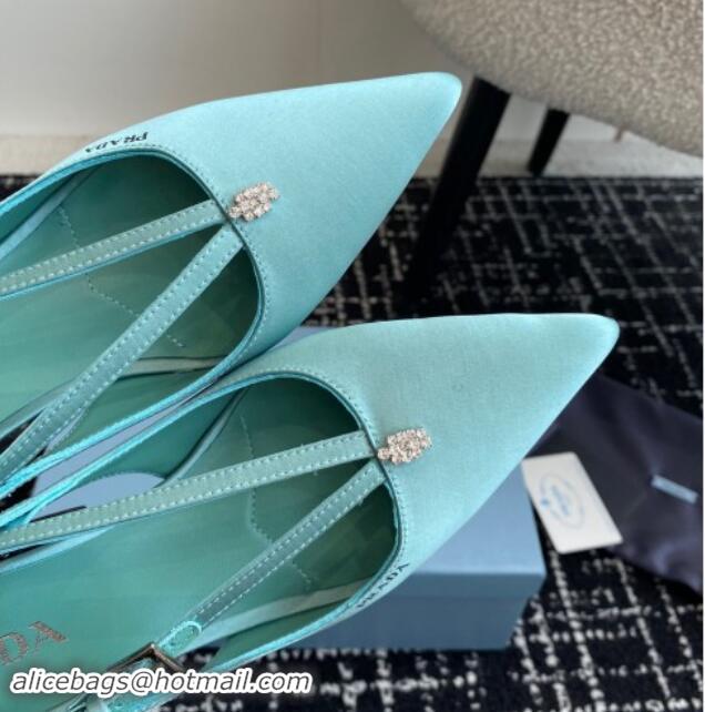 Top Grade Prada Satin cut-out pumps 6.5cm Lake Blue 115086