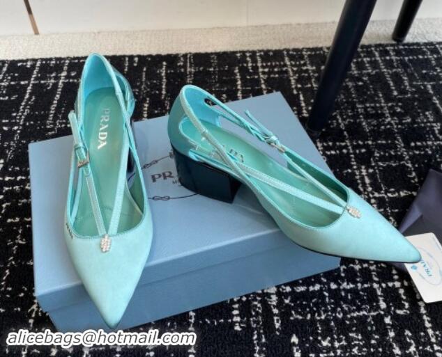 Top Grade Prada Satin cut-out pumps 6.5cm Lake Blue 115086