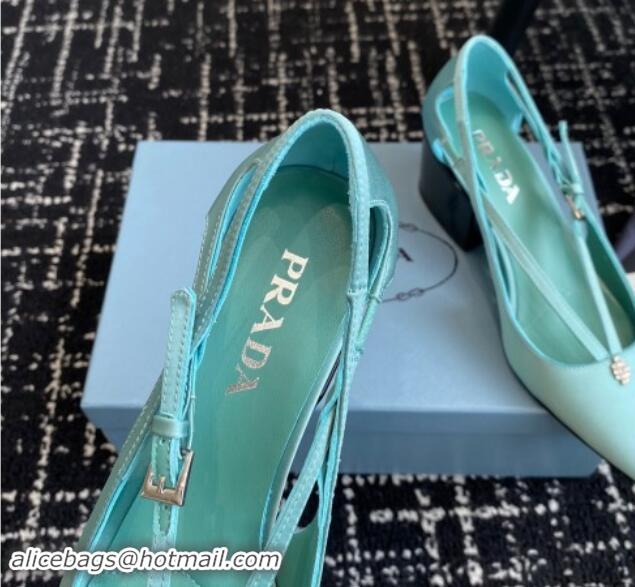 Top Grade Prada Satin cut-out pumps 6.5cm Lake Blue 115086