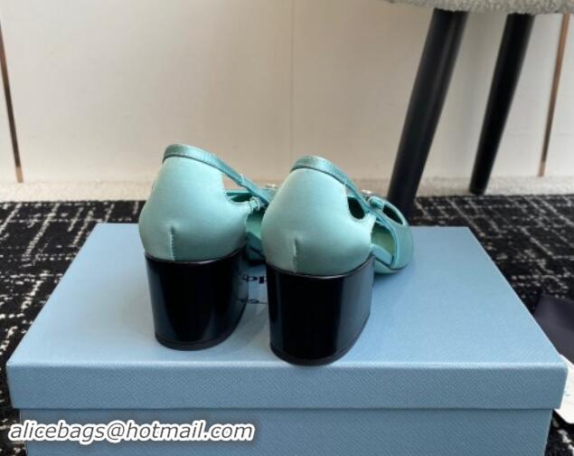 Top Grade Prada Satin cut-out pumps 6.5cm Lake Blue 115086