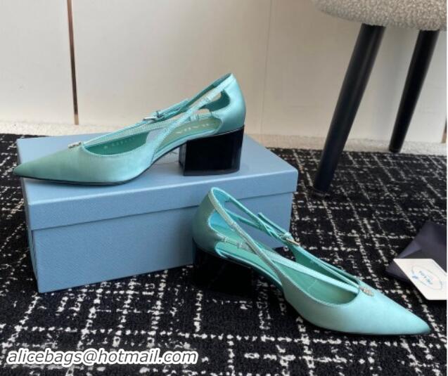 Top Grade Prada Satin cut-out pumps 6.5cm Lake Blue 115086