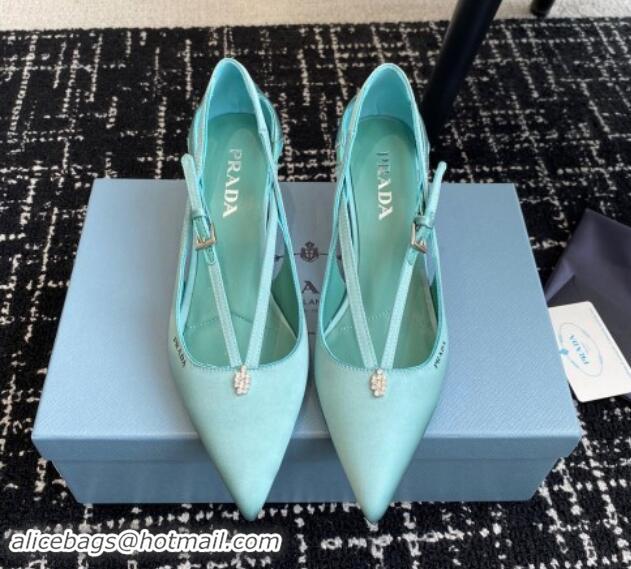 Top Grade Prada Satin cut-out pumps 6.5cm Lake Blue 115086