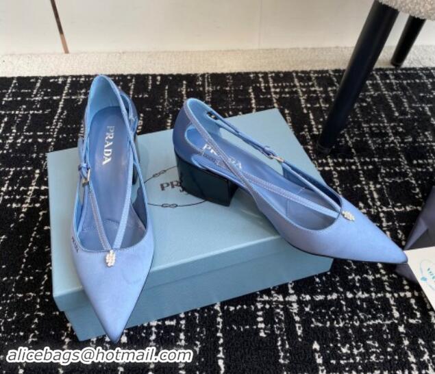 Best Product Prada Satin cut-out pumps 6.5cm Light Blue 115088