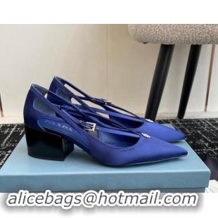 Luxurious Prada Satin cut-out pumps 6.5cm Royal Blue 115090