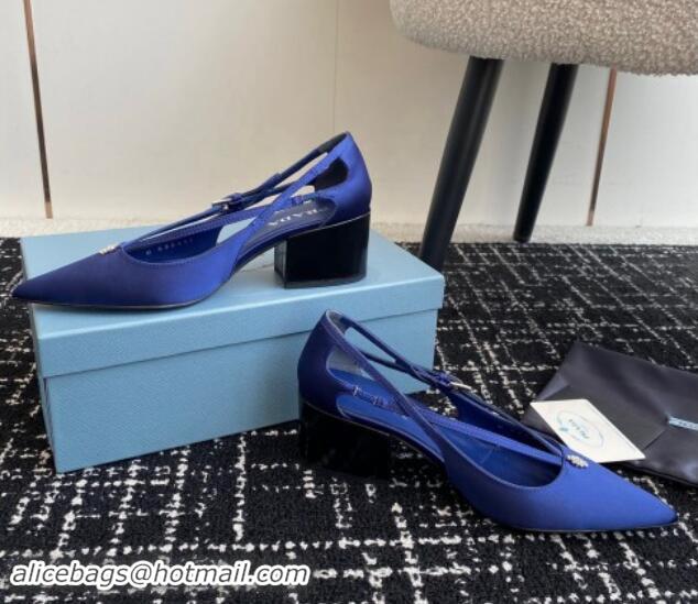 Luxurious Prada Satin cut-out pumps 6.5cm Royal Blue 115090