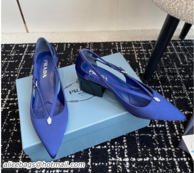 Luxurious Prada Satin cut-out pumps 6.5cm Royal Blue 115090