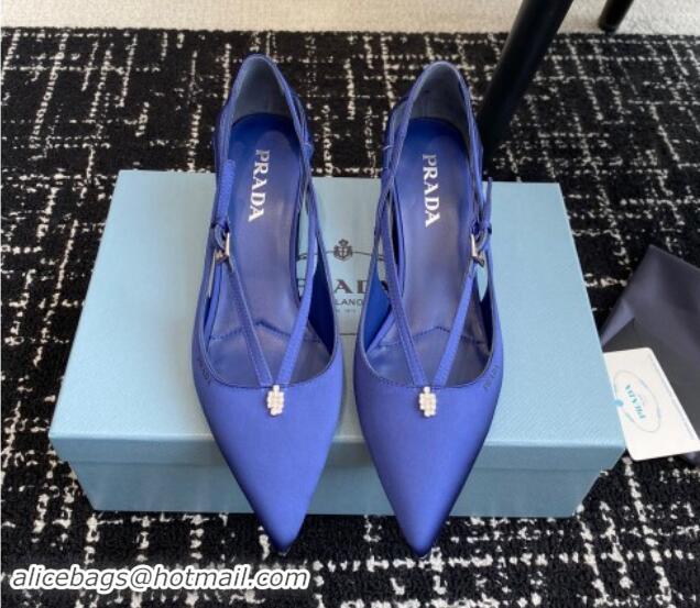 Luxurious Prada Satin cut-out pumps 6.5cm Royal Blue 115090