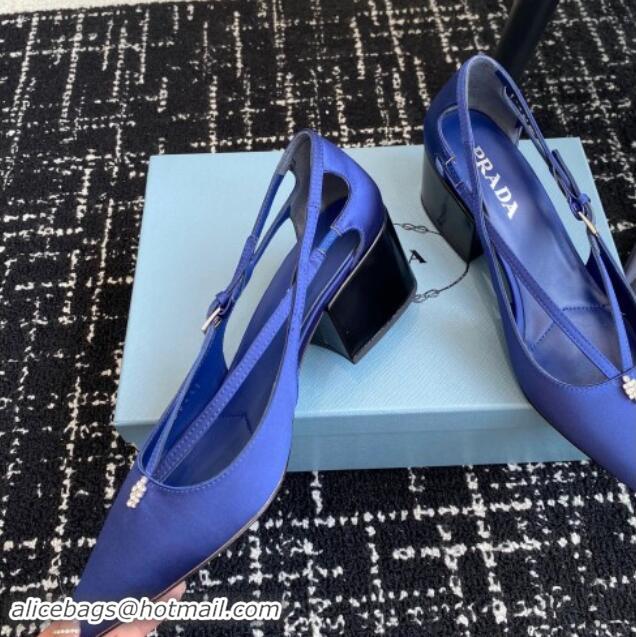 Luxurious Prada Satin cut-out pumps 6.5cm Royal Blue 115090