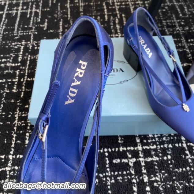 Luxurious Prada Satin cut-out pumps 6.5cm Royal Blue 115090