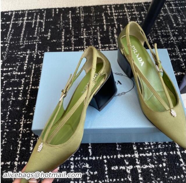 Fashion Prada Satin cut-out pumps 6.5cm Green 115091