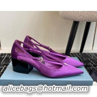 Classic Hot Prada Satin cut-out pumps 6.5cm Purple 115092