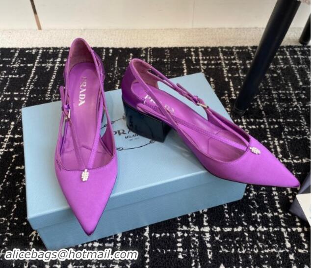 Classic Hot Prada Satin cut-out pumps 6.5cm Purple 115092