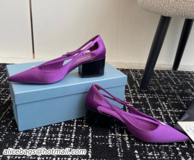 Classic Hot Prada Satin cut-out pumps 6.5cm Purple 115092