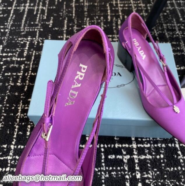 Classic Hot Prada Satin cut-out pumps 6.5cm Purple 115092