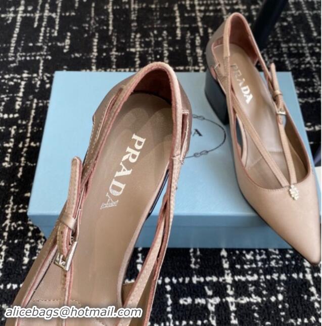 Good Quality Prada Satin cut-out pumps 6.5cm Khaki 115095