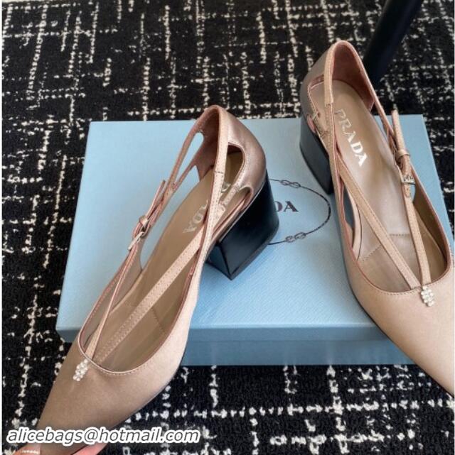 Good Quality Prada Satin cut-out pumps 6.5cm Khaki 115095