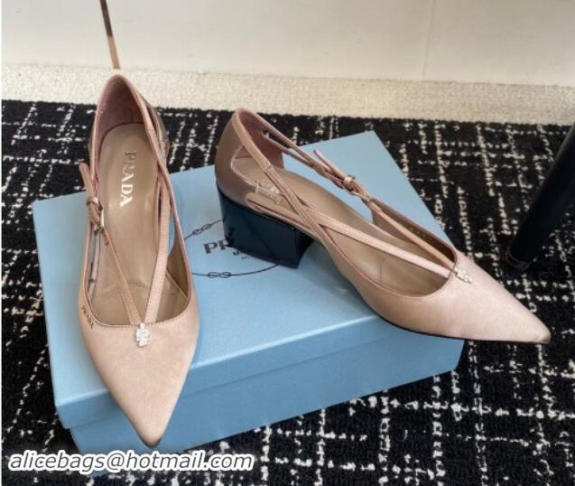 Good Quality Prada Satin cut-out pumps 6.5cm Khaki 115095