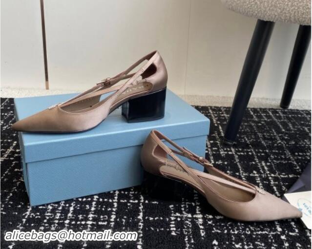 Good Quality Prada Satin cut-out pumps 6.5cm Khaki 115095