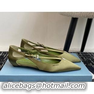 Luxury Prada Satin cut-out ballerinas flats Green 115107