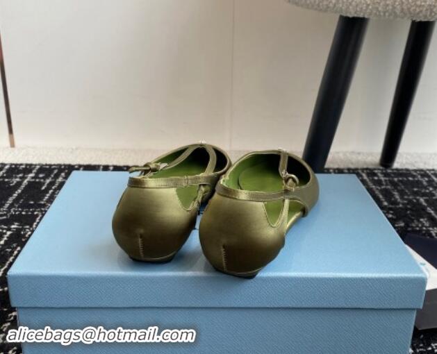 Luxury Prada Satin cut-out ballerinas flats Green 115107