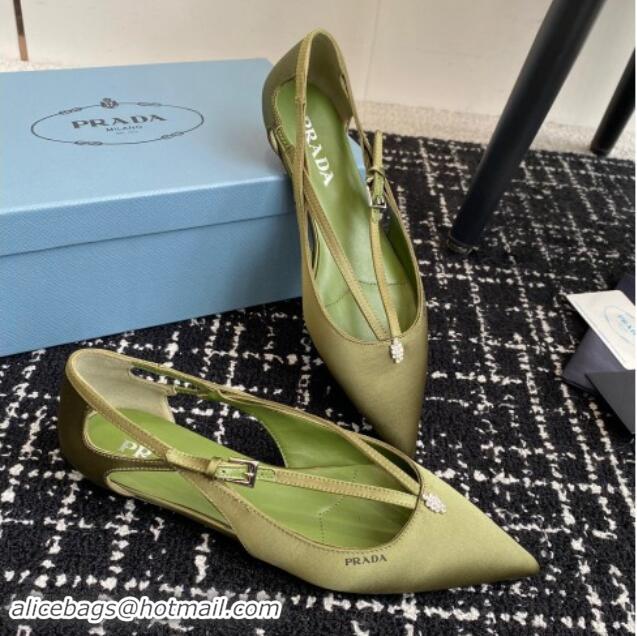 Luxury Prada Satin cut-out ballerinas flats Green 115107