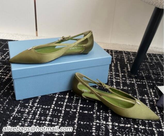 Luxury Prada Satin cut-out ballerinas flats Green 115107