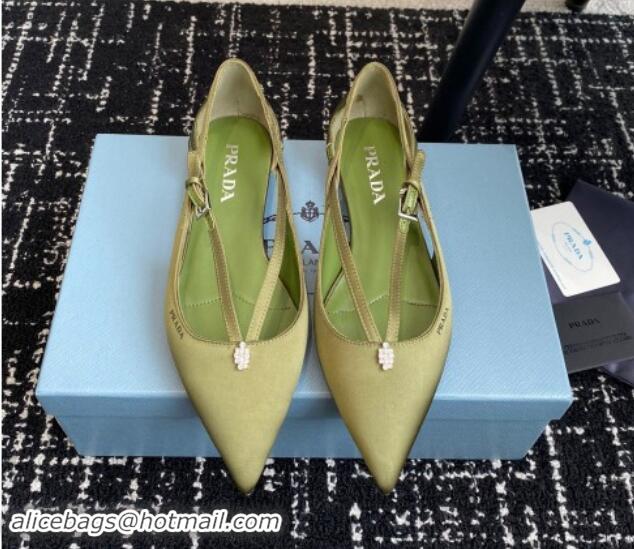 Luxury Prada Satin cut-out ballerinas flats Green 115107