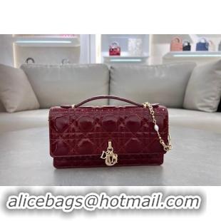 Inexpensive Dior My Dior Mini Bag in Patent Cannage Calfskin with Pearl 0980 Burgundy 2024