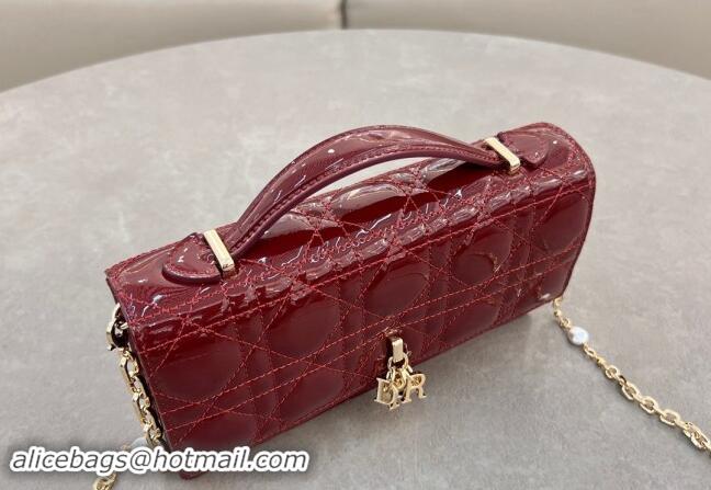 Inexpensive Dior My Dior Mini Bag in Patent Cannage Calfskin with Pearl 0980 Burgundy 2024