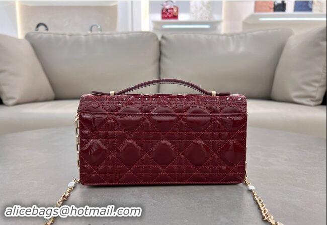 Inexpensive Dior My Dior Mini Bag in Patent Cannage Calfskin with Pearl 0980 Burgundy 2024