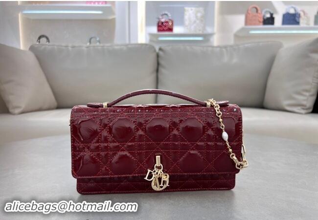 Inexpensive Dior My Dior Mini Bag in Patent Cannage Calfskin with Pearl 0980 Burgundy 2024