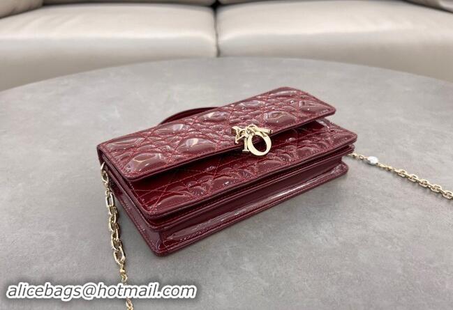 Inexpensive Dior My Dior Mini Bag in Patent Cannage Calfskin with Pearl 0980 Burgundy 2024