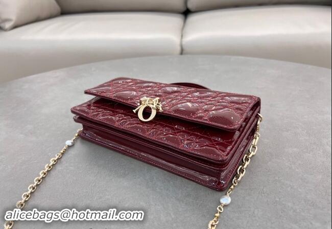 Inexpensive Dior My Dior Mini Bag in Patent Cannage Calfskin with Pearl 0980 Burgundy 2024