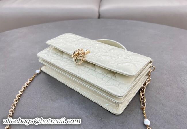 Buy Discount Dior My Dior Mini Bag in Patent Cannage Calfskin with Pearl 0980 White