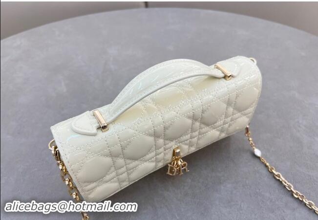 Buy Discount Dior My Dior Mini Bag in Patent Cannage Calfskin with Pearl 0980 White