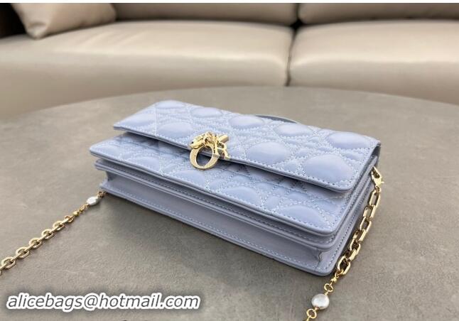 Grade Cheap Dior My Dior Mini Bag in Cannage Lambskin with Pearl 0980 Light Blue