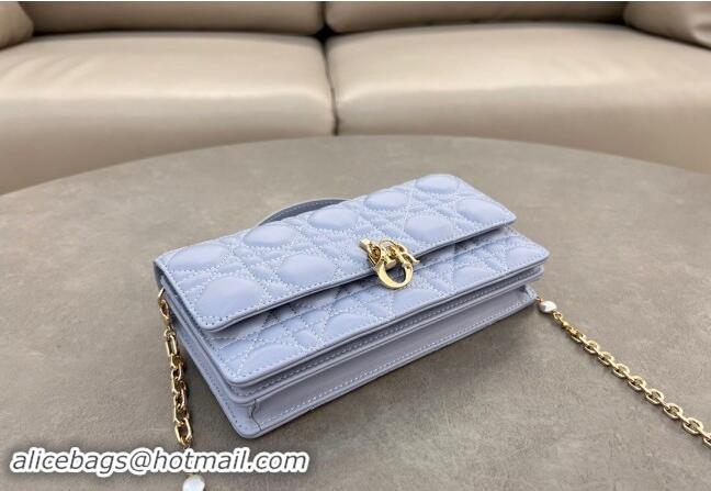 Grade Cheap Dior My Dior Mini Bag in Cannage Lambskin with Pearl 0980 Light Blue