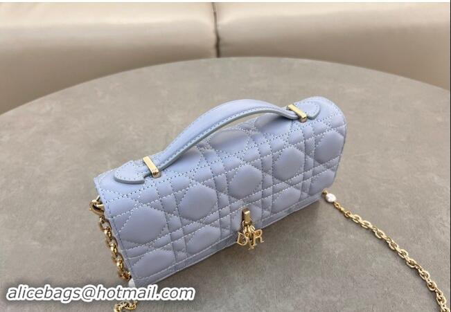 Grade Cheap Dior My Dior Mini Bag in Cannage Lambskin with Pearl 0980 Light Blue