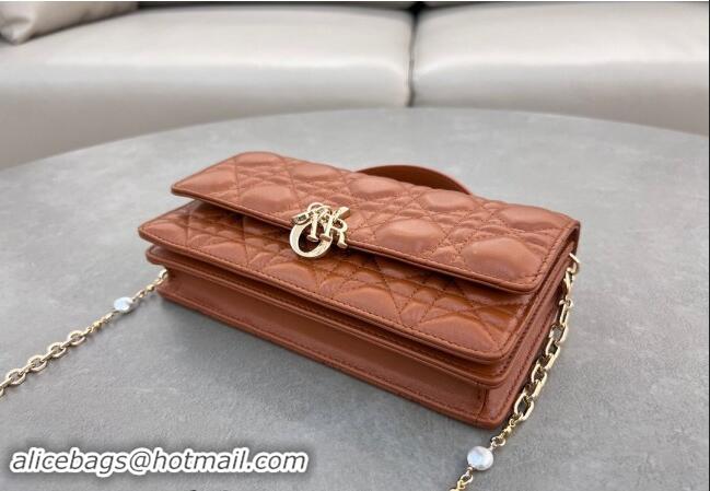 Famous Brand Dior My Dior Mini Bag in Cannage Lambskin with Pearl 0980 Bronze Brown