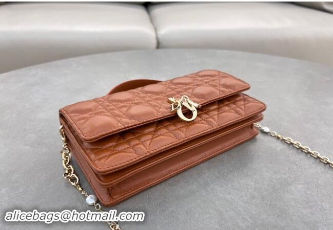 Famous Brand Dior My Dior Mini Bag in Cannage Lambskin with Pearl 0980 Bronze Brown