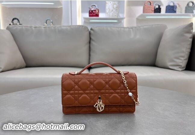 Famous Brand Dior My Dior Mini Bag in Cannage Lambskin with Pearl 0980 Bronze Brown