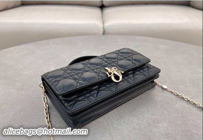 Discount Dior My Dior Mini Bag in Cannage Lambskin with Pearl 0980 Black