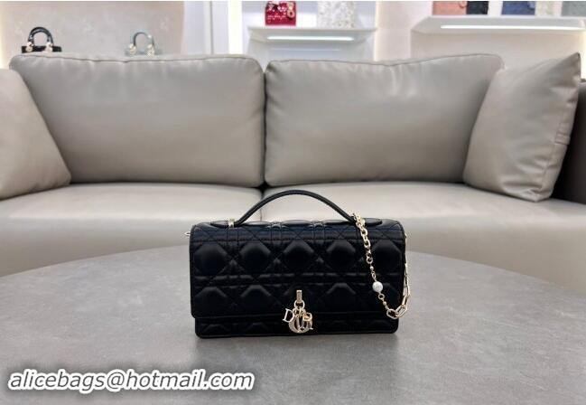 Discount Dior My Dior Mini Bag in Cannage Lambskin with Pearl 0980 Black