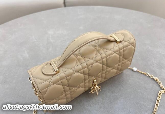 Free Shipping Dior My Dior Mini Bag in Cannage Lambskin with Pearl 0980 Beige