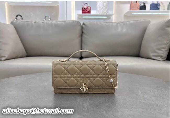 Free Shipping Dior My Dior Mini Bag in Cannage Lambskin with Pearl 0980 Beige