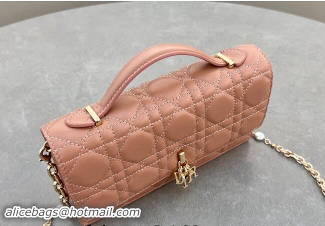 Grade Cheap Dior My Dior Mini Bag in Cannage Lambskin with Pearl 0980 Rose Beige