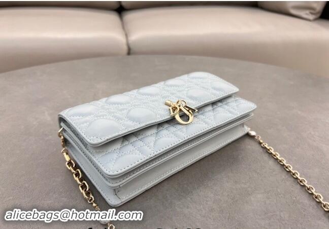 Classic Best Dior My Dior Mini Bag in Cannage Lambskin with Pearl 0980 Lake Blue 2024