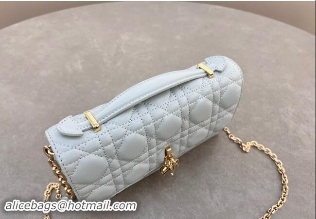 Classic Best Dior My Dior Mini Bag in Cannage Lambskin with Pearl 0980 Lake Blue 2024