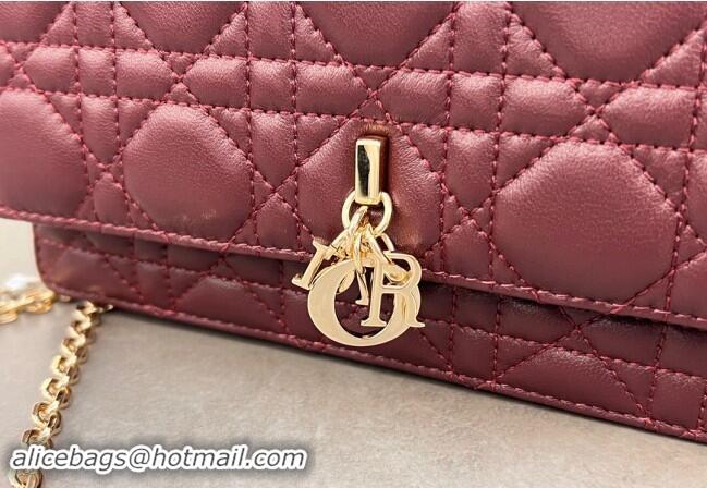 Well Crafted Dior My Dior Mini Bag in Cannage Lambskin with Pearl 0980 Dark Burgundy