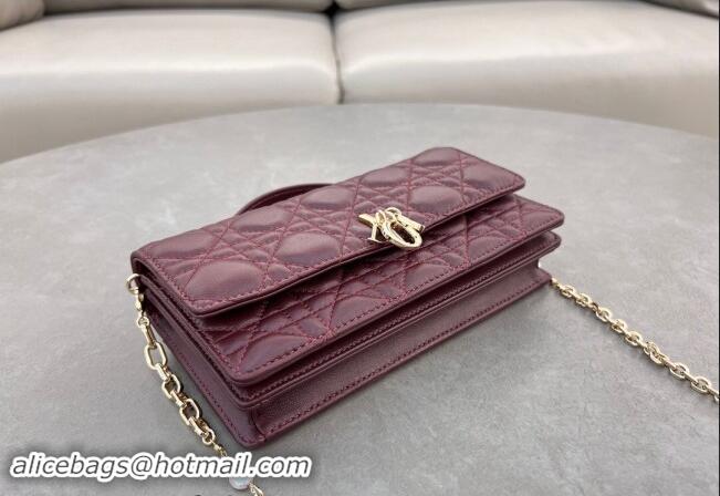 Well Crafted Dior My Dior Mini Bag in Cannage Lambskin with Pearl 0980 Dark Burgundy